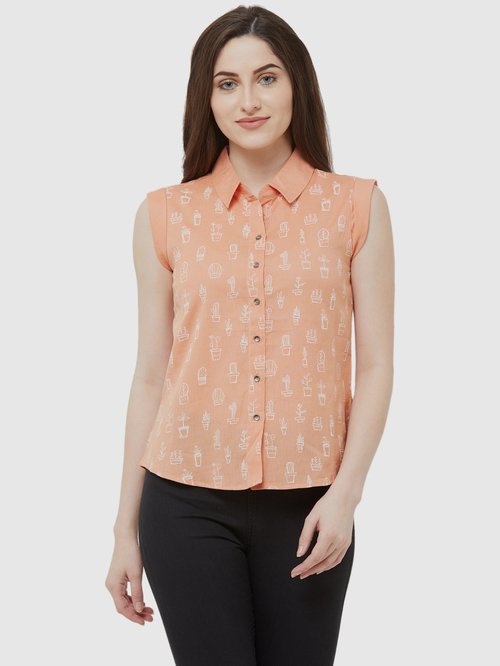 109 F Peach Cotton Printed Shirt Price in India