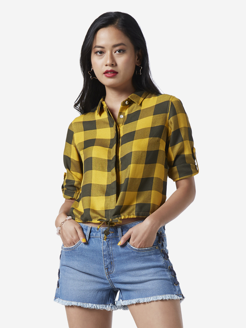 Nuon by Westside Mustard Checkered Casual Shirt Price in India