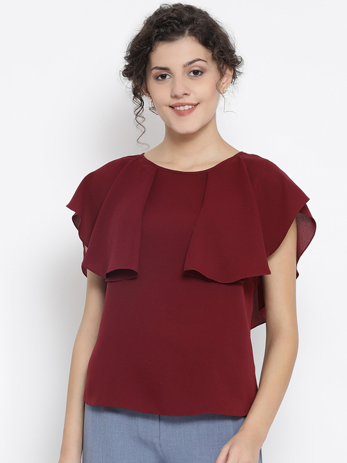 Office & You Prune Georgette Top With Drape Shoulder Price in India