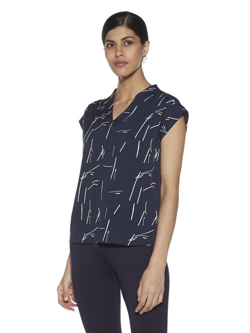 Wardrobe by Westside Navy Printed High-Low Tessa Blouse Price in India