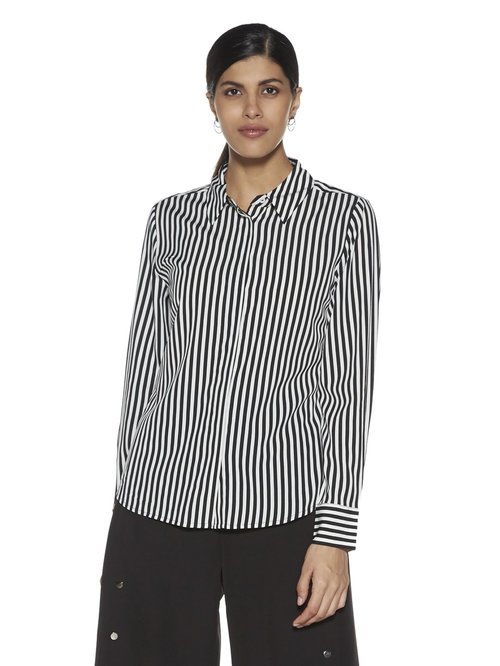 Wardrobe by Westside Black Stripe Print Agnus Blouse Price in India