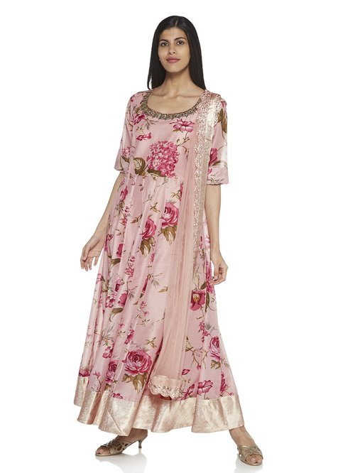 Vark by Westside Pink Floral Maxi Dress And Dupatta Set Price in India