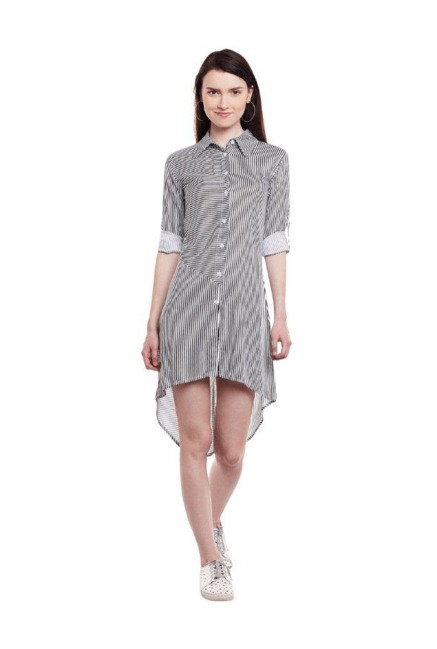 MEEE Black & White Striped Long Shirt Price in India