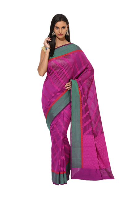 Avishi Pink Woven Pattern Banarasi Saree With Blouse Price in India