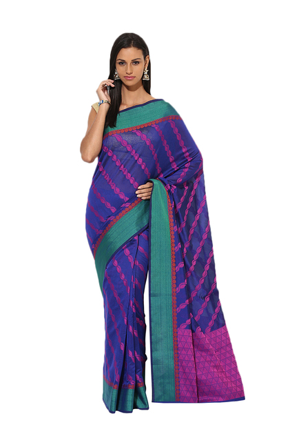 Avishi Blue Woven Pattern Saree With Blouse Price in India