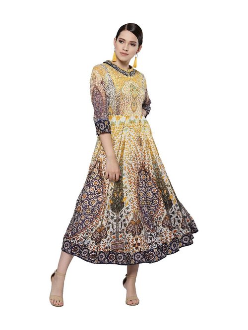 Label Ritu Kumar Purple & Yellow Printed Shirt Dress Price in India