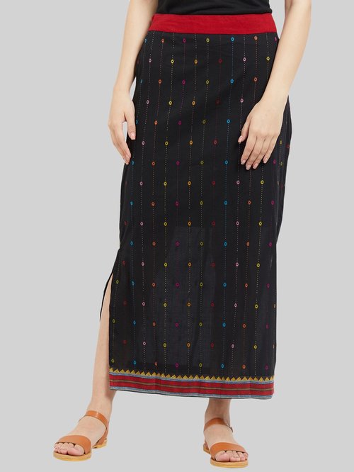 Fusion Beats Black Embroidered Maxi Skirt Price in India