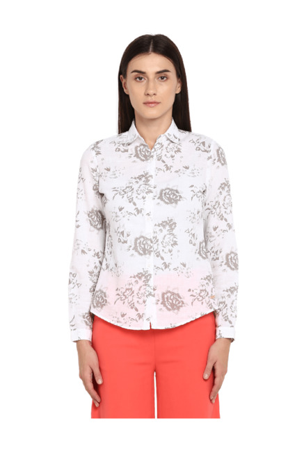 Park Avenue Off White Regular Fit Printed Shirt Price in India