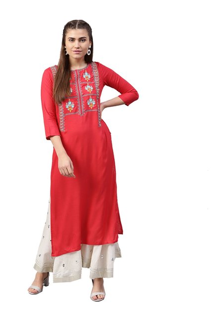 Varanga Coral Embroidered Cotton Straight Kurta Price in India