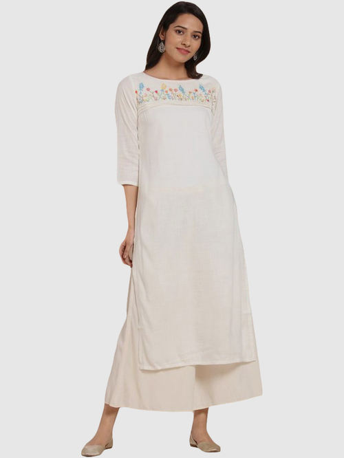 Imara White Embroidered Straight Kurta Price in India