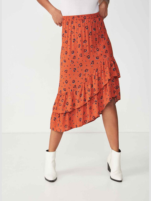 Cotton On Rust Printed Skirt Price in India