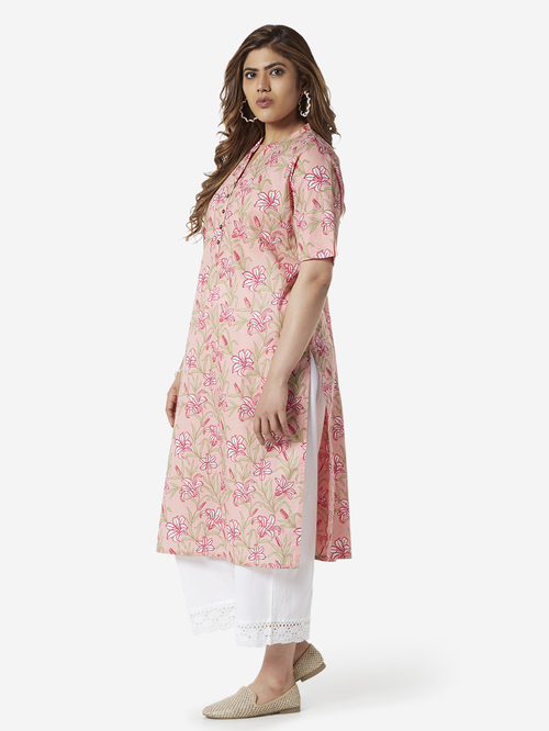 Diza Curve by Westside Light Pink Floral Straight Kurta Price in India