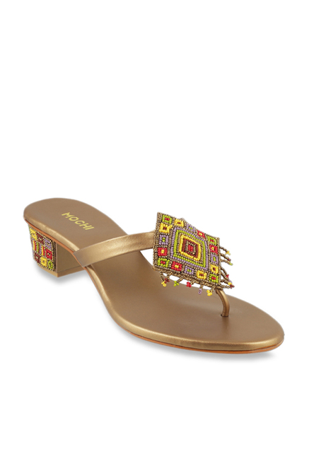 Mochi Antique Gold T-Strap Sandals Price in India