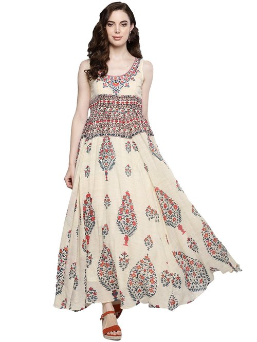 Label Ritu Kumar Ecru Embroidered Dress Price in India