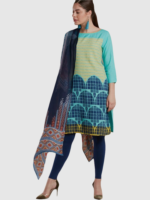 Imara Blue Printed Kurta Leggings Set With Dupatta Price in India