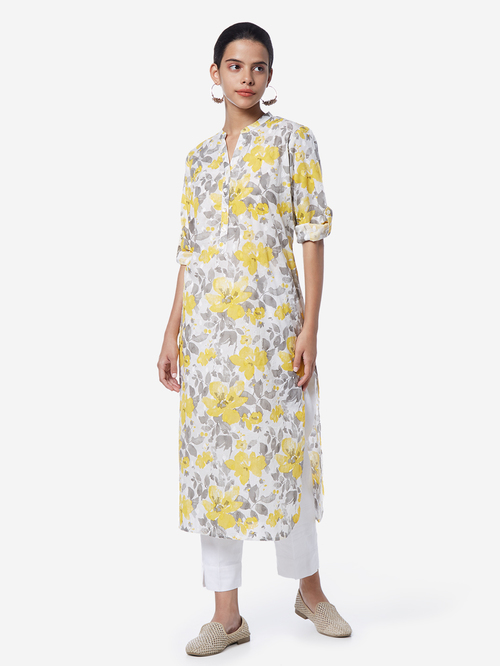 Utsa by Westside Yellow Straight Floral Design Kurta Price in India