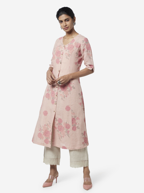 Zuba by Westside Pink Floral Printed A-line Kurta Price in India