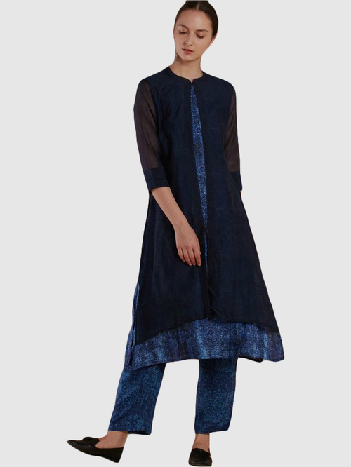 Imara Indigo Blue Printed Kurta Pant Set With Dupatta Price in India