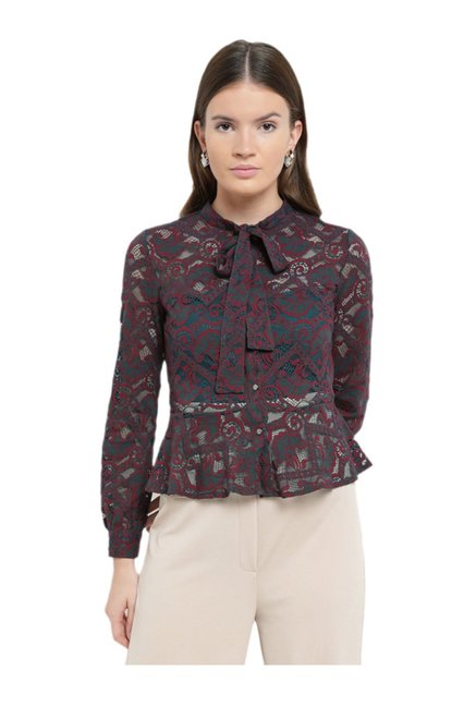 Kazo Teal & Brown Lace Shirt Price in India