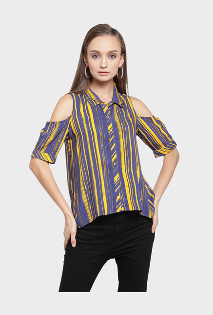 Latin Quarters Yellow & Blue Striped Shirt Price in India