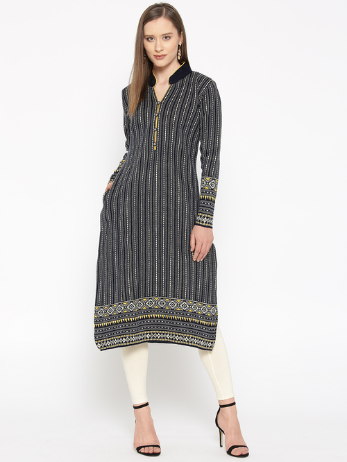 Cayman Navy & Off White Striped Kurta Price in India