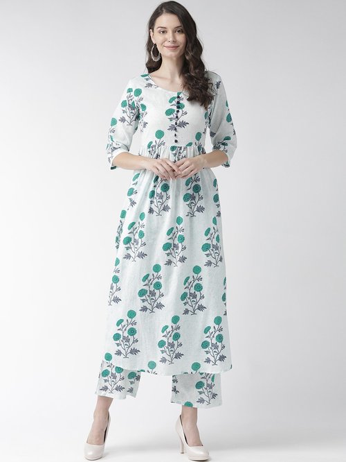 Rangmayee Off-White Cotton Floral Print Kurti Palazzo Set Price in India