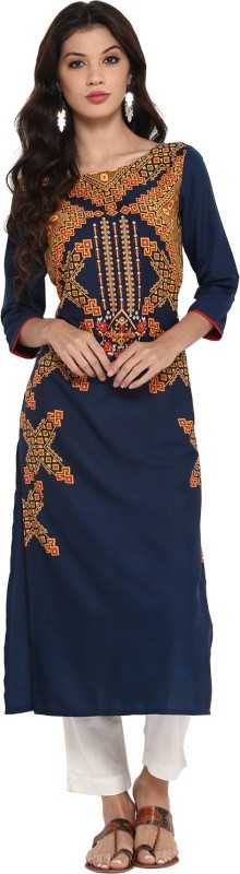 Women Printed Poly Crepe Straight Kurta Price in India