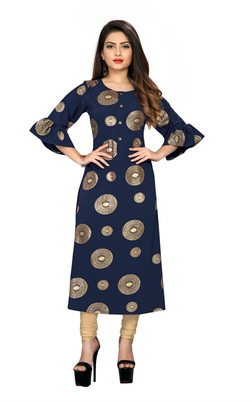 Women Printed Poly Crepe A-line Kurti Price in India