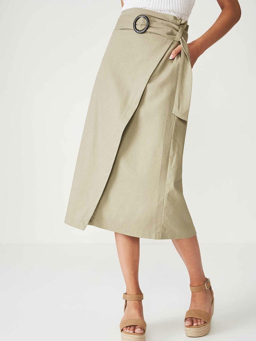 Cotton On Khaki Below Knee Skirt Price in India