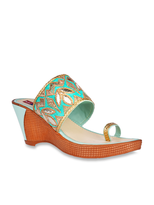 Lishabee by MSC Turquoise Toe Ring Wedges Price in India