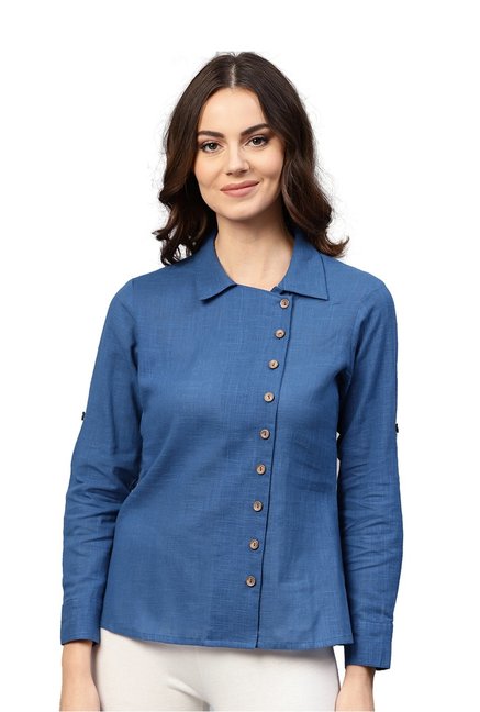 Jaipur Kurti Blue Cotton Shirt Price in India