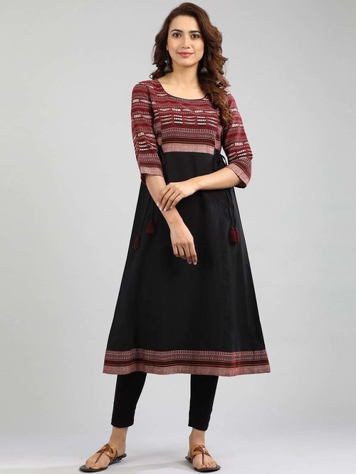 Aurelia Red & Black Cotton Woven Pattern A Line Kurta Price in India