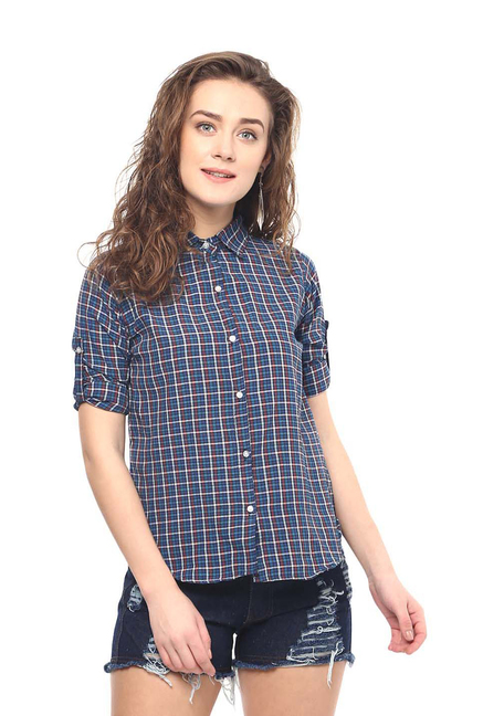 Mayra Blue Cotton Chequered Shirt Price in India