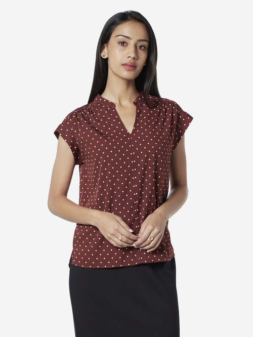 Wardrobe by Westside Brown Polka Dotted Tessa Top Price in India
