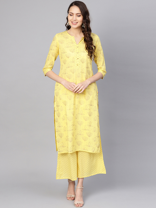 Varanga Yellow Floral Print Kurti Palazzo Set Price in India