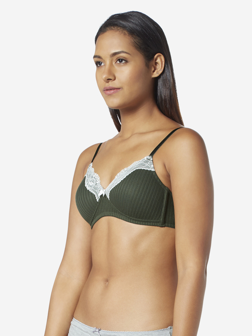 Wunderlove by Westside Green Lace Detailed Ribbed Bra Price in India