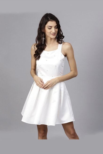 Street 9 White Embellished Above Knee Dress Price in India