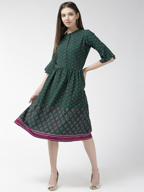 PlusS Green Printed Below Knee Dress Price in India