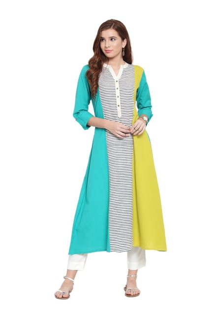 Varanga Teal & White Striped Kurta With Pants Price in India