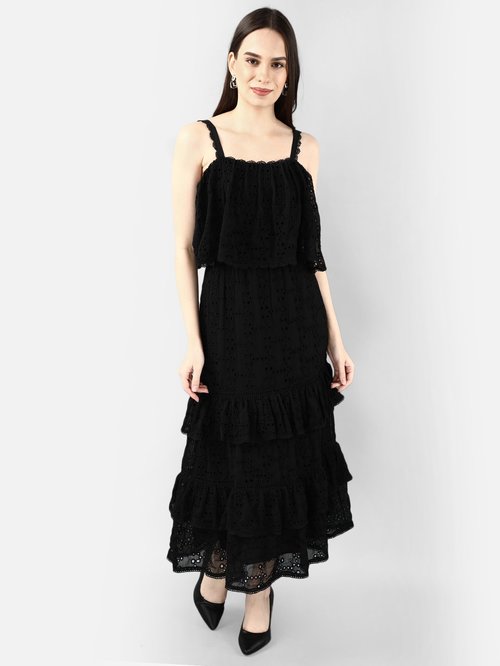 Cover Story Black Embroidered Dress Price in India