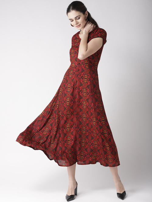 PlusS Red Printed Midi Dress Price in India