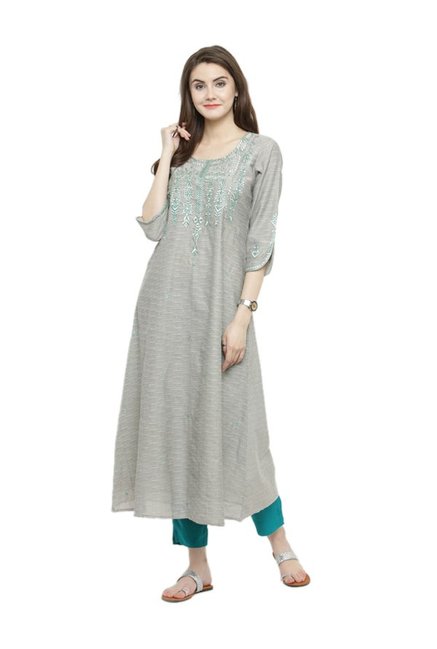 Varanga Grey & Teal Silk Blend Kurta With Pants Price in India