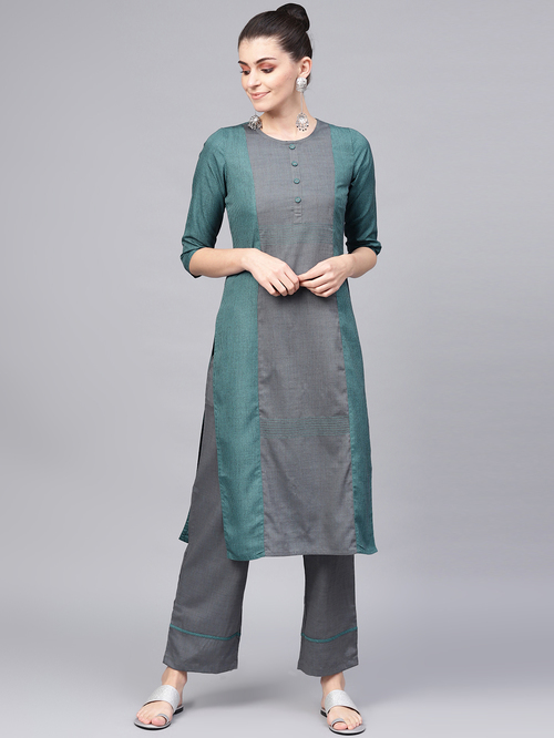 Jaipur Kurti Grey Cotton Kurta Palazzo Set Price in India