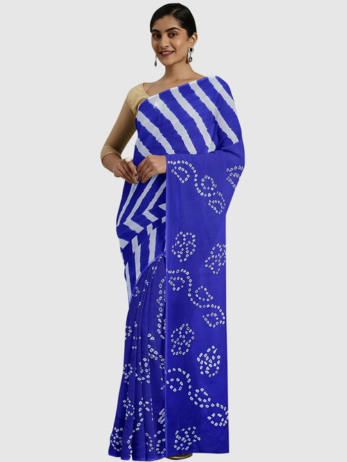 Pavecha's Royal Blue Printed Saree With Blouse Price in India