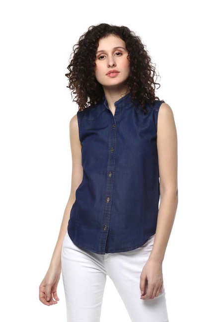 Mayra Navy Sleeveless Shirt Price in India