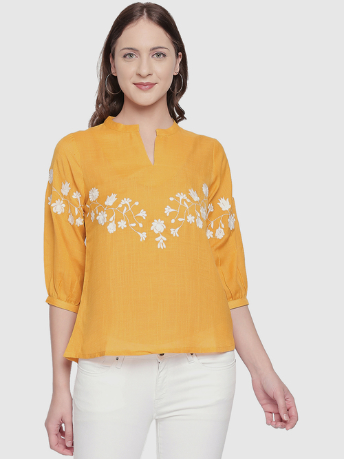 109 F Mustard Embroidered Top Price in India