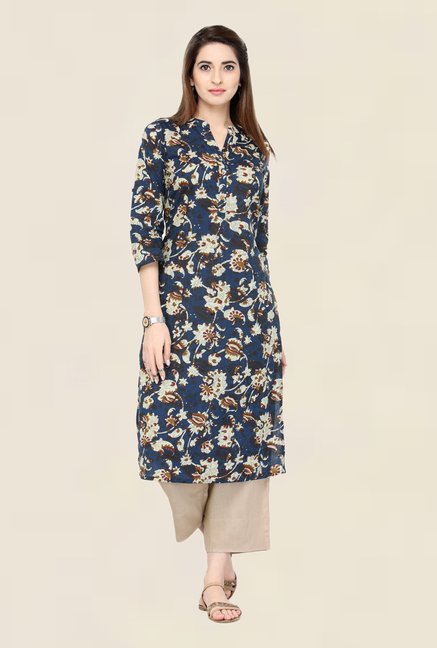 Varanga Teal & Beige Printed Kurta With Pants Price in India