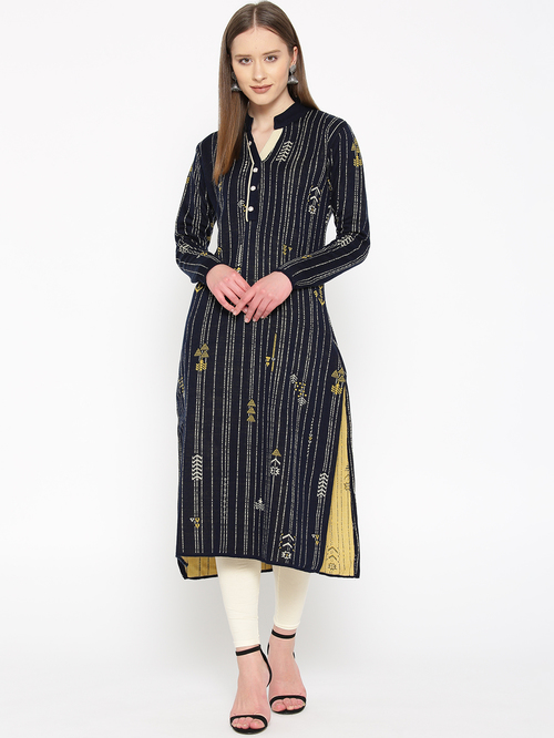 Cayman Navy & Off White Striped Kurta Price in India