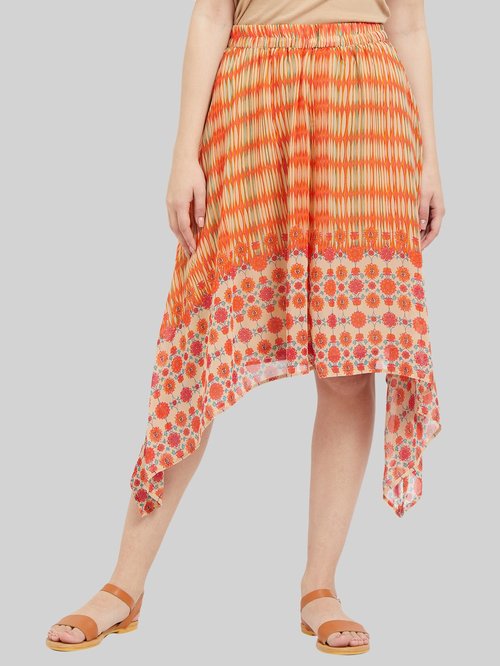 109 F Orange Printed Assymetric Skirt Price in India