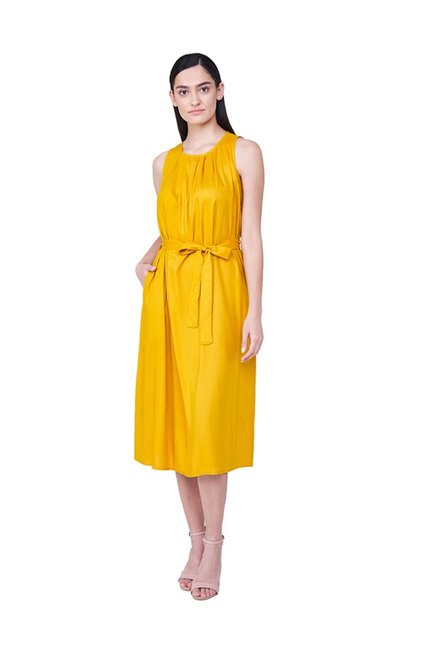 AND Yellow Regular Fit Below Knee Dress Price in India